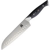 Komoran 030 Santoku Damascus Fixed Blade Knife Black and White Handles