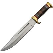 Pakistan 203413 Bowie Satin Fixed Blade Knife Pakkawood Leather Handles