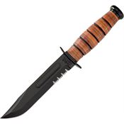 Ka-Bar Knives 1219 Army Fighting Serrated Carbon Fixed Blade Knife Stacked Leather Handles