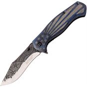 MTech Knives A1157BL Flag Linerlock Knife Assist Open Blue