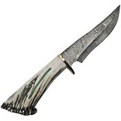 Rite Edge Knives EKDMB3 Skinner Damascus Fixed Blade Knife Elk Stag Turquoise Handles