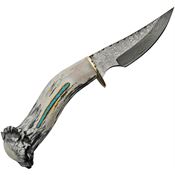 Rite Edge Knives DHDMB5 Skinner Damascus Fixed Blade Knife Deer Stag Handles