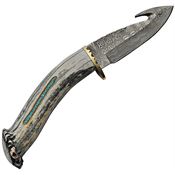 Rite Edge Knives DHDMB2 Guthook Damascus Fixed Blade Knife Deer Stag Handles