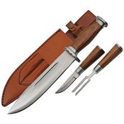 Pakistan 203415 Bowie Combo Satin Fixed Blade Knife Brownwood Handles