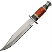 Pakistan 203416 Bowie Satin Fixed Blade Knife Black and Brown Handles