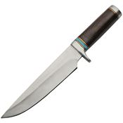 Pakistan 203418 Bowie Satin Fixed Blade Knife Brown Handles