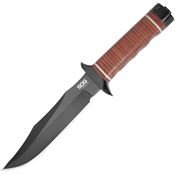 SOG S1TL Bowie 20 Black Fixed Blade Knife Stacked Leather Handles