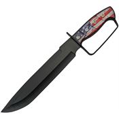 China Made 211507 Bowie Black Fixed Blade Knife American Flag Handles
