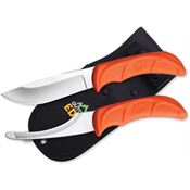 Outdoor Edge JR1C Jaeger Pair Skin/Gut Combo Satin Fixed Blade Knife Orange Handles
