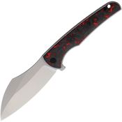 VDK 042 Vice Stonewashed Framelock Knife Gray/Red Marbled Carbon Fiber Handles