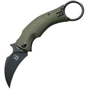 Bastinelli Creations 210GB Black Bird Black Linerlock Knife OD Green Handles