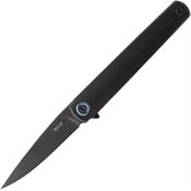 MKM-Maniago FL01TDSW Flame Black Stonewashed Drop Point Framelock Knife Black Handles