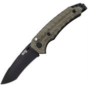 SOG KU3004 Kiku Button Lock A/O Black Knife Green Handles