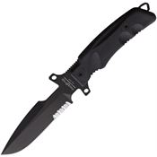 Fox P3B Predator I Fighting Serrated Black Fixed Blade Knife Black Handles