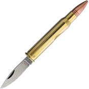 Fox 202 Pallottola 30 06 Bullet Satin Folding Knife Gold Handles
