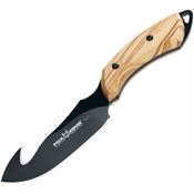 Fox 1503OL European Hunter Guthook Black Fixed Blade Knife Olivewood Handles