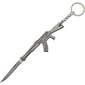 Pakistan 211384 Gun Keychain Satin Folding Knife Gray Handles