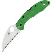 Spyderco 88FSWCGR2 Salt 2 Wharncliffe Serrated Lockback Knife Green Handles