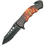 China Made 300261 Flaming Skull Linerlock Knife