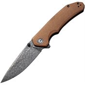 Civivi 2102DS1 Brazen Damascus Linerlock Knife Brown Handles