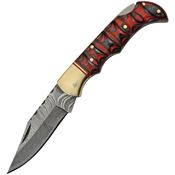 Damascus 1284 Red and Black Lockback Knife