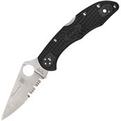 Spyderco 11FPSBKBL Delica 4 Blue Line Part Serrated Lockback Knife Black Handles