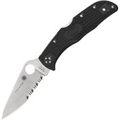 Spyderco Knives 243FPSBKBL Endela Blue Line Part Serrated VG-10 Lockback Knife Black Handles