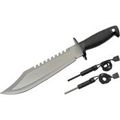 China Made 211539 Outdoor Beast Satin Fixed Blade Knife Black Handles