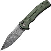 Civivi 20038DDS1 Cogent Button Lock Damascus Knife Green Handles