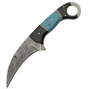 Damascus 1295TR Karambit Damascus Fixed Blade Knife Horn/Turquoise Handles