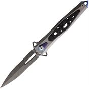 Defcon 4392 JK Series Stilleto Damascus Framelock Knife Gray Handles
