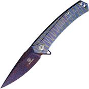 Defcon 4330 JK Series Damascus Framelock Knife Blue Handles