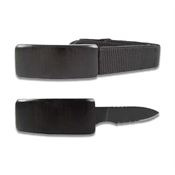 Cutting Edge PDV01 Belt Buckle Serrated Black Fixed Blade Knife Black Handles