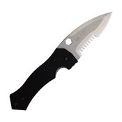 Linton 92017124 Large Tactical Black Part Serrated Linerlock Knife Black Handles