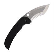 Linton 92019124 Large Tactical Black Part Serrated Linerlock Knife Black Handles