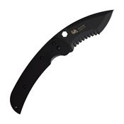 Linton 92019125 Large Tactical Black Part Serrated Linerlock Knife Black Handles
