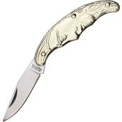 Novelty 267 Man in the Moon Satin Folding Knife Silver Handles