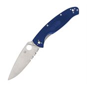 Spyderco 142PSBL Resilience Part Serrated Linerlock Knife Blue Handles