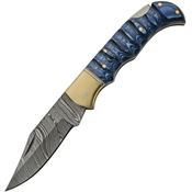 Damascus 1303BL Grooved Lockback Knife Blue Wood Handles