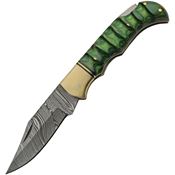 Damascus 1303GN Grooved Lockback Knife Green Wood Handles