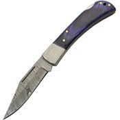 Damascus 1310 Damascus Opal Lockback Knife Blue Pakkawood Handles