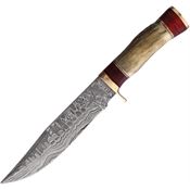 Marbles 623 Skinner Damascus Fixed Blade Knife Stag Red Handles