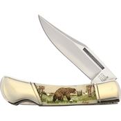 Alaska Scrimshaw  1 Bear Lockback Knife Natural Smooth Bone Handles