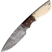 BucknBear 134652 Hunter DP Damascus Fixed Blade Knife Natural Bone/Brown Handles