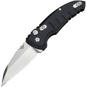 Hogue 24100 Auto A01 Microswitch Button Tumbled Wharncliffe Knife Black Handles