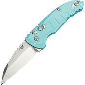 Hogue 24103 Auto A01 Microswitch Button Tumbled Wharncliffe Knife Aqua Blue Handles