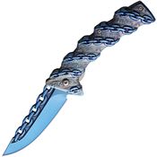 S-TEC 277288BL Chain Assist Open Linerlock Knife with Blue Handles