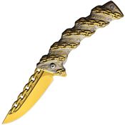 S-TEC 277288GD Chain Assist Open Linerlock Knife with Gold Handles