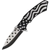 S-TEC 277289BK Flag Assist Open Linerlock Knife with Black Handles