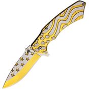 S-TEC 277289GD Flag Assist Open Linerlock Knife with Gold Handles